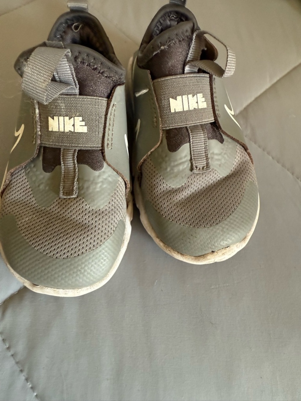 Nike Kids Olive Green Slip-On Sneakers with White Swoosh